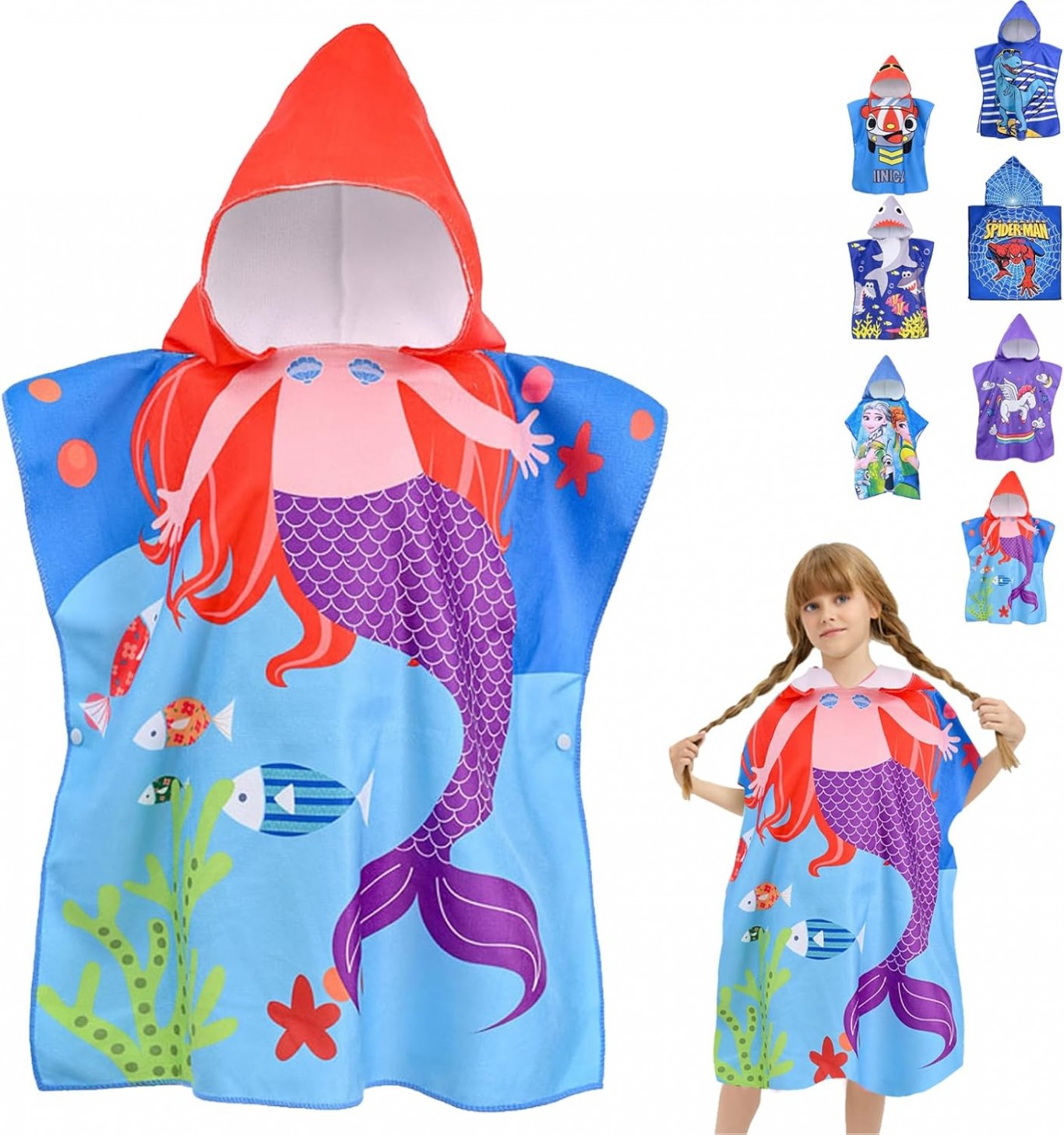 Πετσέτα Θαλάσσης Πόντσο με Κουκούλα 0-8 ετών 60 x 60cm Πετσέτα Θαλάσσης Πόντσο με Κουκούλα 0-8 ετών 60 x 60cm