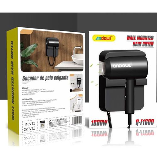 Πιστολάκι Μαλλιών Σεσουάρ Ξενοδοχειακού Τύπου με Επιτοίχια Βάση Στήριξης 1600w Μαύρο Andowl Πιστολάκι Μαλλιών Σεσουάρ Ξενοδοχειακού Τύπου με Επιτοίχια Βάση Στήριξης 1600w Μαύρο Andowl