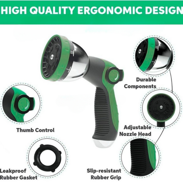 Πιστόλι Ποτίσματος με 10 Λειτουργίες Ψεκασμού, Αντιολισθητική Λαβή και Μεταλλικούς Ταχυσυνδέσμους Πιστόλι Ποτίσματος με 10 Λειτουργίες Ψεκασμού, Αντιολισθητική Λαβή και Μεταλλικούς Ταχυσυνδέσμους