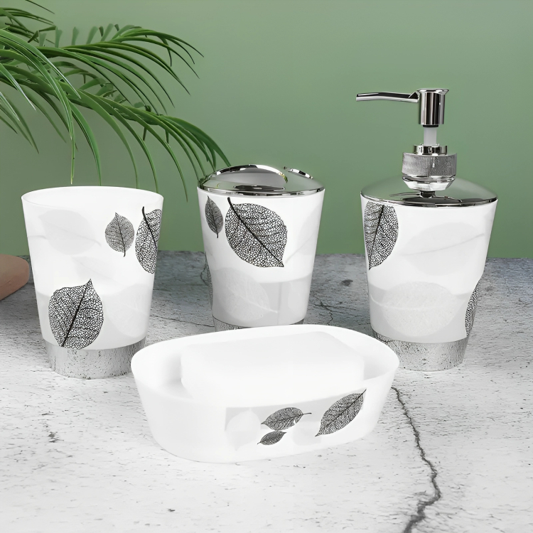 Πλαστική Σαπουνοθήκη Μπάνιου - Λευκό Γκρι με Φύλλα Πλαστική Σαπουνοθήκη Μπάνιου - Λευκό Γκρι με Φύλλα
