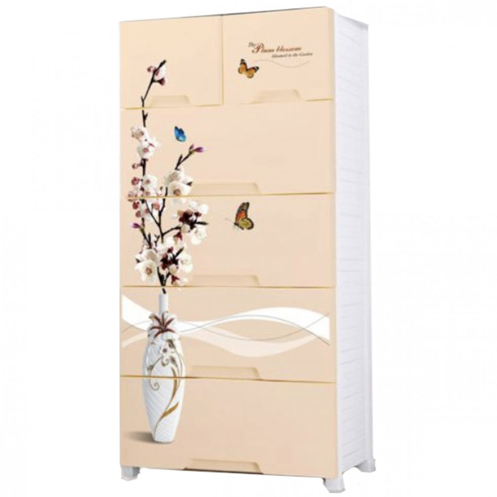 Πλαστική Συρταριέρα 139x70x49cm με 6 Συρτάρια Σχέδιο Βάζο με Λουλούδια Πλαστική Συρταριέρα 139x70x49cm με 6 Συρτάρια Σχέδιο Βάζο με Λουλούδια