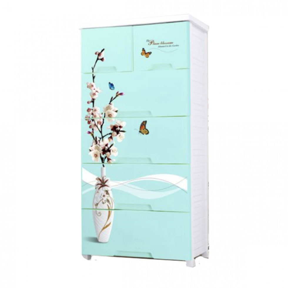 Πλαστική Συρταριέρα 139x70x49cm με 6 Συρτάρια Σχέδιο Βάζο με Λουλούδια Πλαστική Συρταριέρα 139x70x49cm με 6 Συρτάρια Σχέδιο Βάζο με Λουλούδια