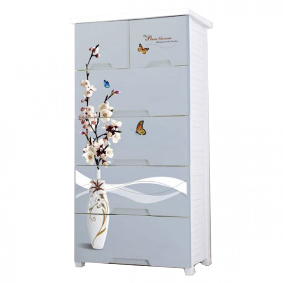 Πλαστική Συρταριέρα 139x70x49cm με 6 Συρτάρια Σχέδιο Βάζο με Λουλούδια Πλαστική Συρταριέρα 139x70x49cm με 6 Συρτάρια Σχέδιο Βάζο με Λουλούδια