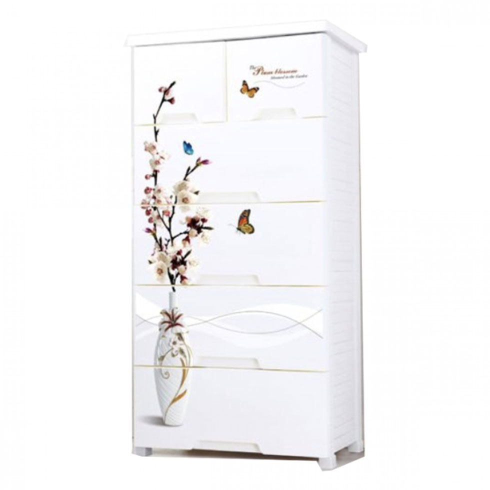 Πλαστική Συρταριέρα 139x70x49cm με 6 Συρτάρια Σχέδιο Βάζο με Λουλούδια Πλαστική Συρταριέρα 139x70x49cm με 6 Συρτάρια Σχέδιο Βάζο με Λουλούδια