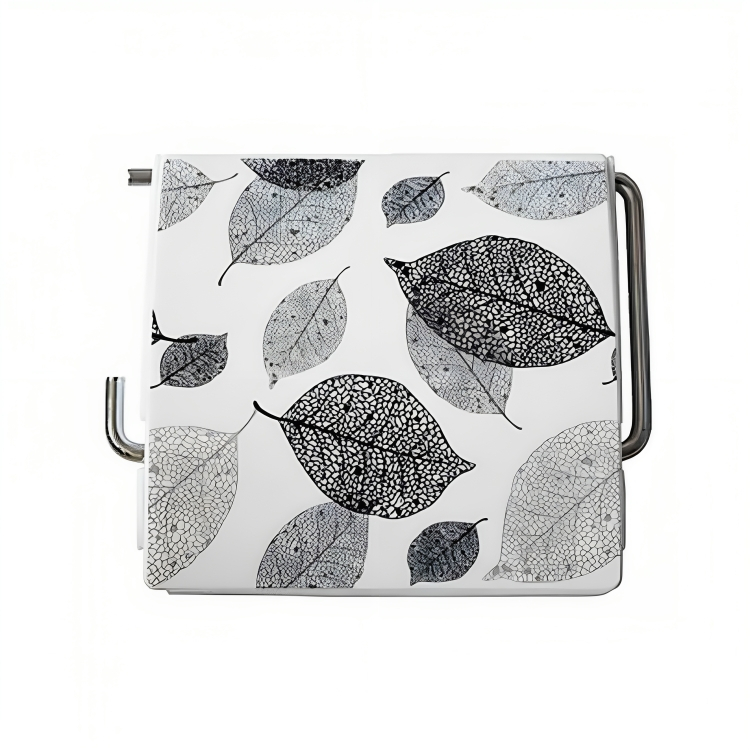 Πλαστική Βάση Χαρτιού Τουαλέτας με Καπάκι - Λευκό Γκρι με Φύλλα Πλαστική Βάση Χαρτιού Τουαλέτας με Καπάκι - Λευκό Γκρι με Φύλλα