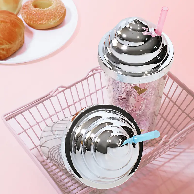 Πλαστικό Ποτήρι με Καπάκι & Καλαμάκι σε Σχήμα Παγωτό Πλαστικό Ποτήρι με Καπάκι & Καλαμάκι σε Σχήμα Παγωτό