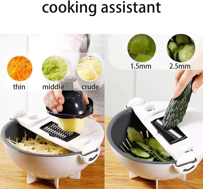 Πλαστικός Πολυκόπτης Λαχανικών με 7 Λεπίδες Κοπής, Έξυπνο Στραγγιστήρι και Αποφλοιωτή Πλαστικός Πολυκόπτης Λαχανικών με 7 Λεπίδες Κοπής, Έξυπνο Στραγγιστήρι και Αποφλοιωτή