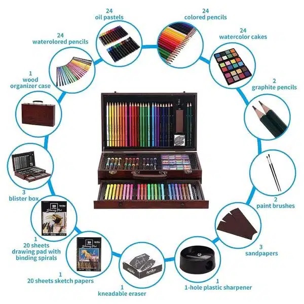Πλήρες Φορητό Σετ Ζωγραφικής σε Ξύλινο Βαλιτσάκι Μεταφοράς- 111 Τεμάχια Πλήρες Φορητό Σετ Ζωγραφικής σε Ξύλινο Βαλιτσάκι Μεταφοράς- 111 Τεμάχια