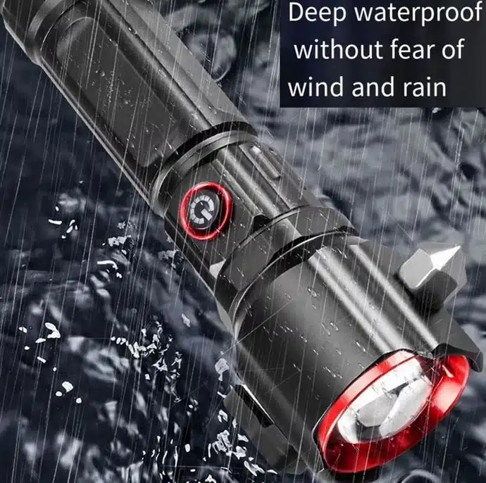 Επαναφορτιζόμενος Αδιάβροχος Φακός IPX5 σε Ψυχρό Λευκό – Μπλε – Κόκκινο Φωτισμό με Ζουμ, Ενσωματωμένο Εργαλείο Έκτακτης Ανάγκης & Powerbank Επαναφορτιζόμενος Αδιάβροχος Φακός IPX5 σε Ψυχρό Λευκό – Μπλε – Κόκκινο Φωτισμό με Ζουμ, Ενσωματωμένο Εργαλείο Έκτακτης Ανάγκης & Powerbank