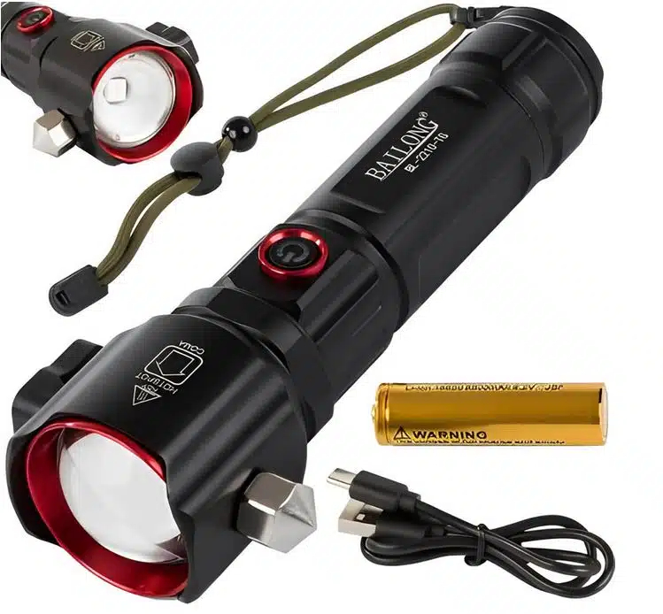 Επαναφορτιζόμενος Αδιάβροχος Φακός IPX5 σε Ψυχρό Λευκό – Μπλε – Κόκκινο Φωτισμό με Ζουμ, Ενσωματωμένο Εργαλείο Έκτακτης Ανάγκης & Powerbank Επαναφορτιζόμενος Αδιάβροχος Φακός IPX5 σε Ψυχρό Λευκό – Μπλε – Κόκκινο Φωτισμό με Ζουμ, Ενσωματωμένο Εργαλείο Έκτακτης Ανάγκης & Powerbank