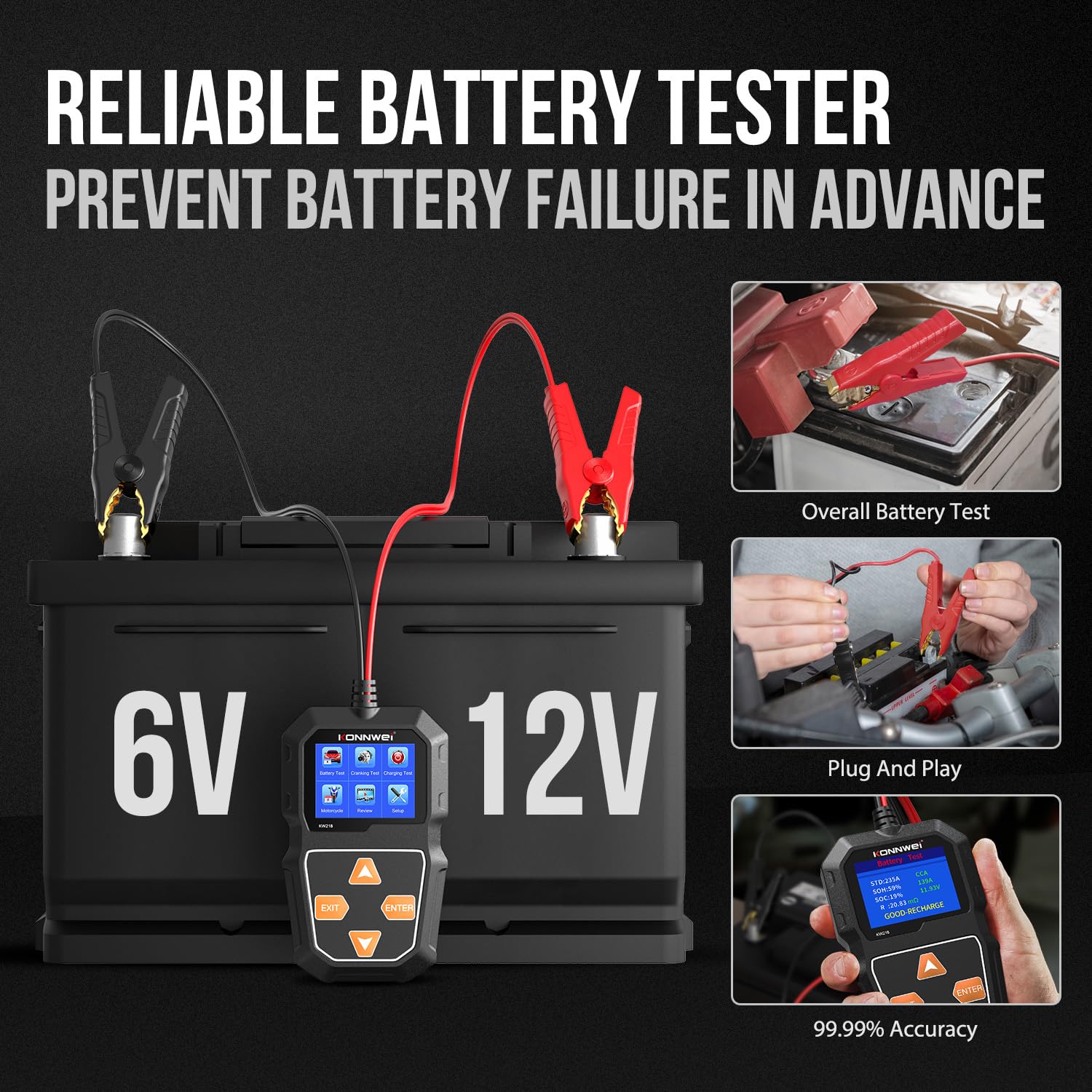 Πολυλειτουργικός Ψηφιακός Ελεγκτής Μπαταρίας Αυτοκινήτου 6V/12V για Οχήματα & Μοτοσυκλέτες - Konnwei Πολυλειτουργικός Ψηφιακός Ελεγκτής Μπαταρίας Αυτοκινήτου 6V/12V για Οχήματα & Μοτοσυκλέτες - Konnwei