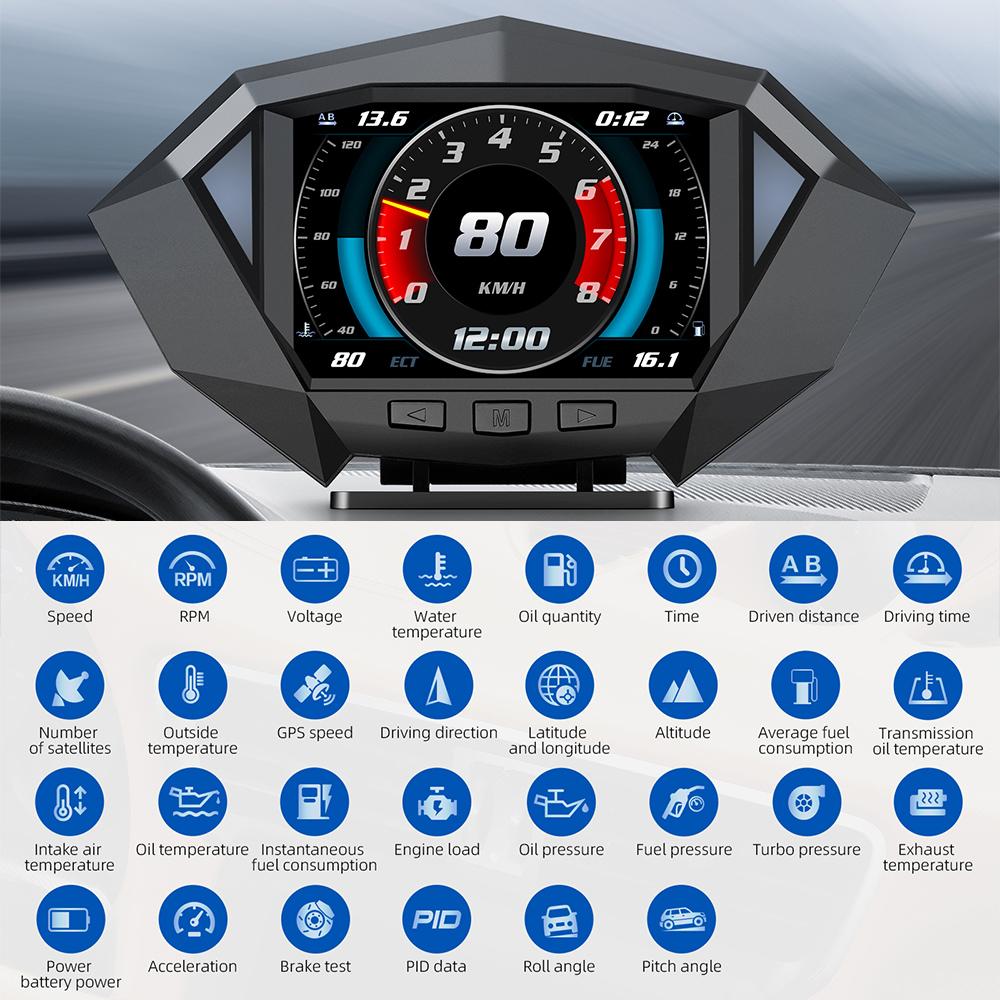 Πολυόργανο Αυτοκινήτου OBD2 με GPS, Ψηφιακό Ταχύμετρο και Μετρητή Κλίσης Πολυόργανο Αυτοκινήτου OBD2 με GPS, Ψηφιακό Ταχύμετρο και Μετρητή Κλίσης