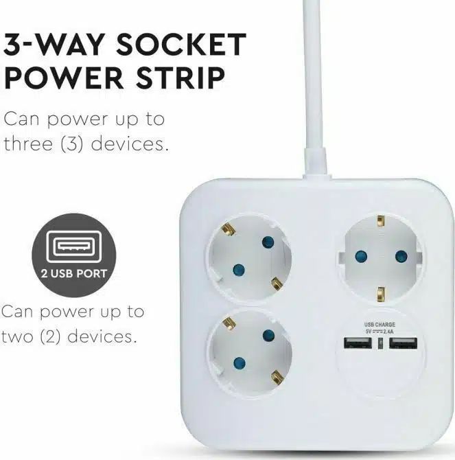 Πολύπριζο 3 Θέσεων και 2 Θυρών USB Λευκό Πολύπριζο 3 Θέσεων και 2 Θυρών USB Λευκό