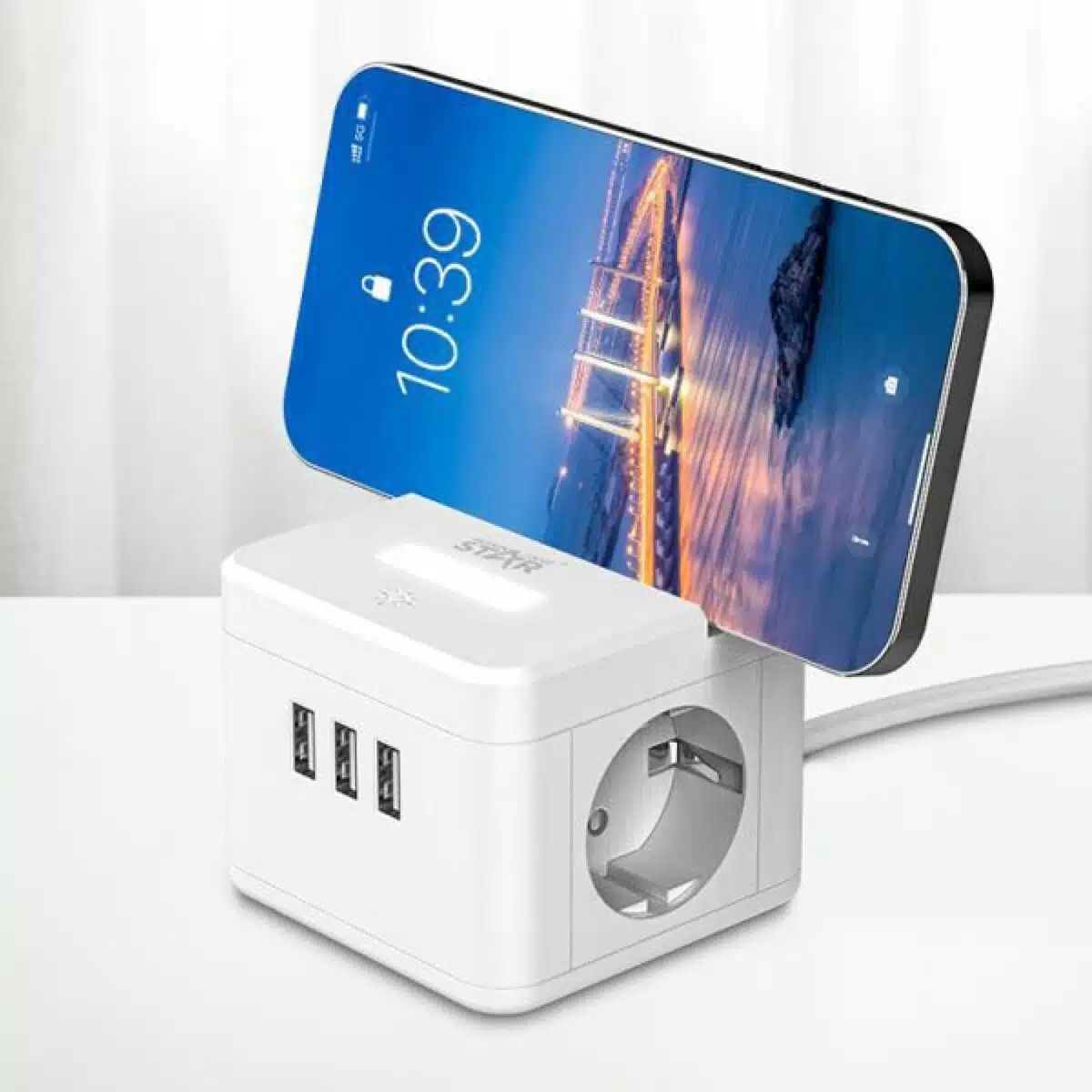 Πολύπριζο Ασφαλείας Κύβος 2 Θέσεων 2500W με 3 θύρες USB 10A - Βάση για Κινητό και Φωτάκι Αφής με Καλώδιο 2m Λευκὀ Πολύπριζο Ασφαλείας Κύβος 2 Θέσεων 2500W με 3 θύρες USB 10A - Βάση για Κινητό και Φωτάκι Αφής με Καλώδιο 2m Λευκὀ