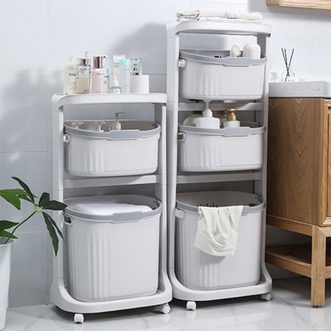 Πολυχρηστική Έξυπνη Βάση Οργάνωσης & Αποθήκευσης Μπάνιου με Καλάθι Απλύτων Λευκή 43 x 30 x 108 cm Πολυχρηστική Έξυπνη Βάση Οργάνωσης & Αποθήκευσης Μπάνιου με Καλάθι Απλύτων Λευκή 43 x 30 x 108 cm