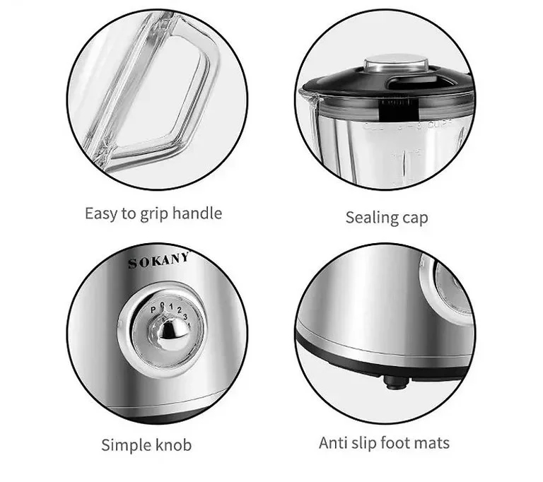 Πολυχρηστικό Ηλεκτρικό Μπλέντερ με Λειτουργία Άλεσης Καφέ, 4 Ταχύτητες, Παλμική Λειτουργία και Σύνθλιψη Πάγου 800W 1.5L Sokany Πολυχρηστικό Ηλεκτρικό Μπλέντερ με Λειτουργία Άλεσης Καφέ, 4 Ταχύτητες, Παλμική Λειτουργία και Σύνθλιψη Πάγου 800W 1.5L Sokany