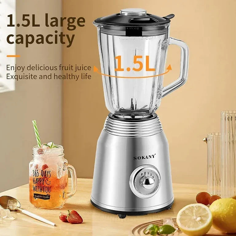 Πολυχρηστικό Ηλεκτρικό Μπλέντερ με Λειτουργία Άλεσης Καφέ, 4 Ταχύτητες, Παλμική Λειτουργία και Σύνθλιψη Πάγου 800W 1.5L Sokany Πολυχρηστικό Ηλεκτρικό Μπλέντερ με Λειτουργία Άλεσης Καφέ, 4 Ταχύτητες, Παλμική Λειτουργία και Σύνθλιψη Πάγου 800W 1.5L Sokany