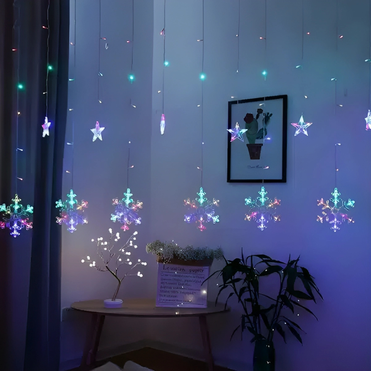 Πολύχρωμα Χριστουγεννιάτικα Φωτάκια - Ασύμμετρη Κουρτίνα 120 LED - RGB 220V - 10 Διάφανες Διακοσμητικές Χιονονιφάδες & Αστέρια Πολύχρωμα Χριστουγεννιάτικα Φωτάκια - Ασύμμετρη Κουρτίνα 120 LED - RGB 220V - 10 Διάφανες Διακοσμητικές Χιονονιφάδες & Αστέρια