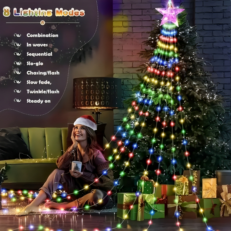 Πολύχρωμα Χριστουγεννιάτικα LED Φωτάκια Εξωτερικού Χώρου σε Σχήμα Δέντρου με Αστέρι - 2m Πολύχρωμα Χριστουγεννιάτικα LED Φωτάκια Εξωτερικού Χώρου σε Σχήμα Δέντρου με Αστέρι - 2m