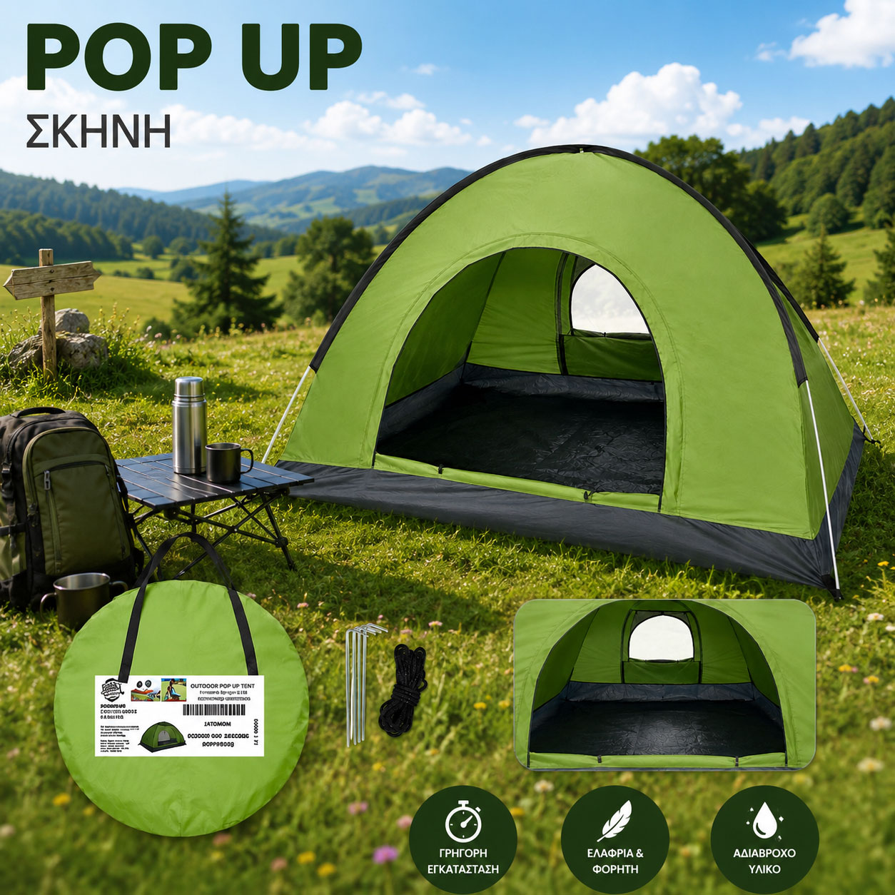 POP UP Αυτόματη Σκηνή 1ος λεπτού Igloo για Camping 4 Ατόμων - Καλοκαιρινή Αδιάβροχη - 200x200x130εκ POP UP Αυτόματη Σκηνή 1ος λεπτού Igloo για Camping 4 Ατόμων - Καλοκαιρινή Αδιάβροχη - 200x200x130εκ