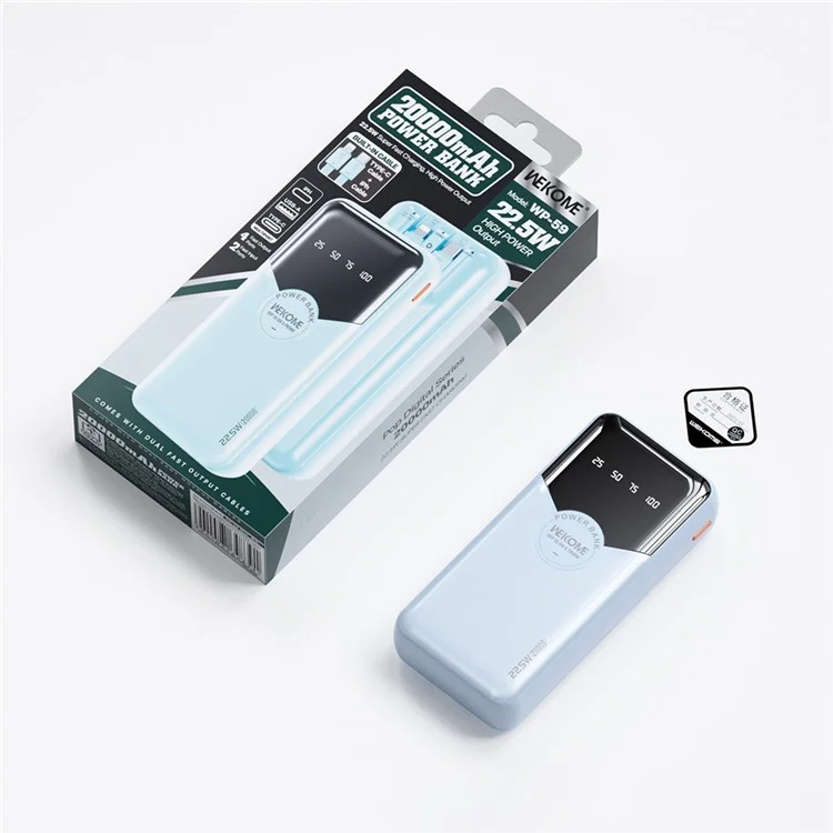 Power Bank 20000mAh 22.5W με 2 Καλώδια Γρήγορης Φόρτισης Type-C & Lightning και Θύρες USB & Type-C - Wekome Power Bank 20000mAh 22.5W με 2 Καλώδια Γρήγορης Φόρτισης Type-C & Lightning και Θύρες USB & Type-C - Wekome
