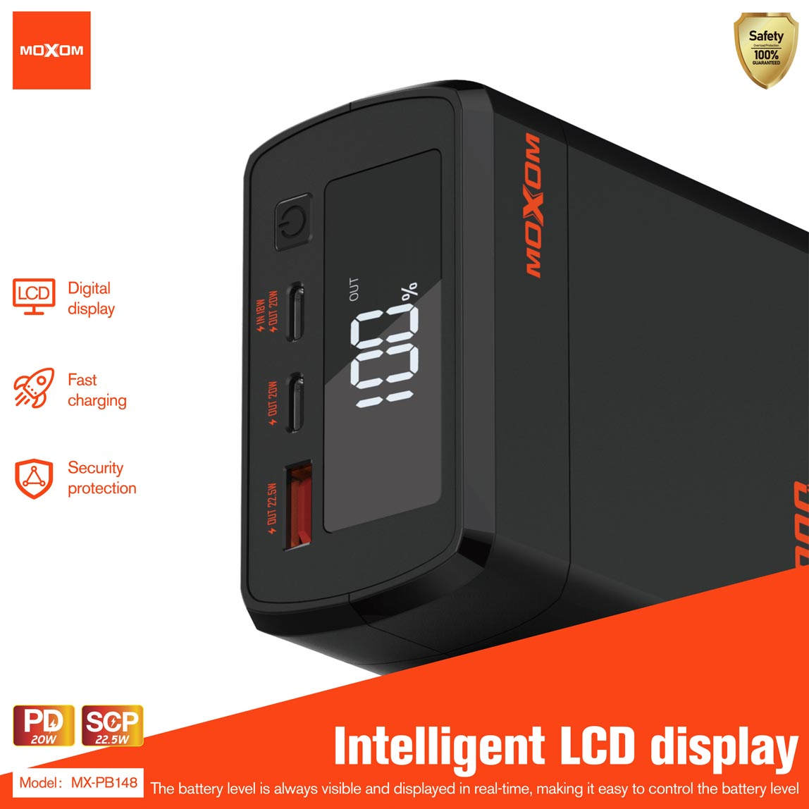 Powerbank 40000mAh 22,5W με Θύρα USB-A και 2 Θύρες USB-C - Moxom Powerbank 40000mAh 22,5W με Θύρα USB-A και 2 Θύρες USB-C - Moxom