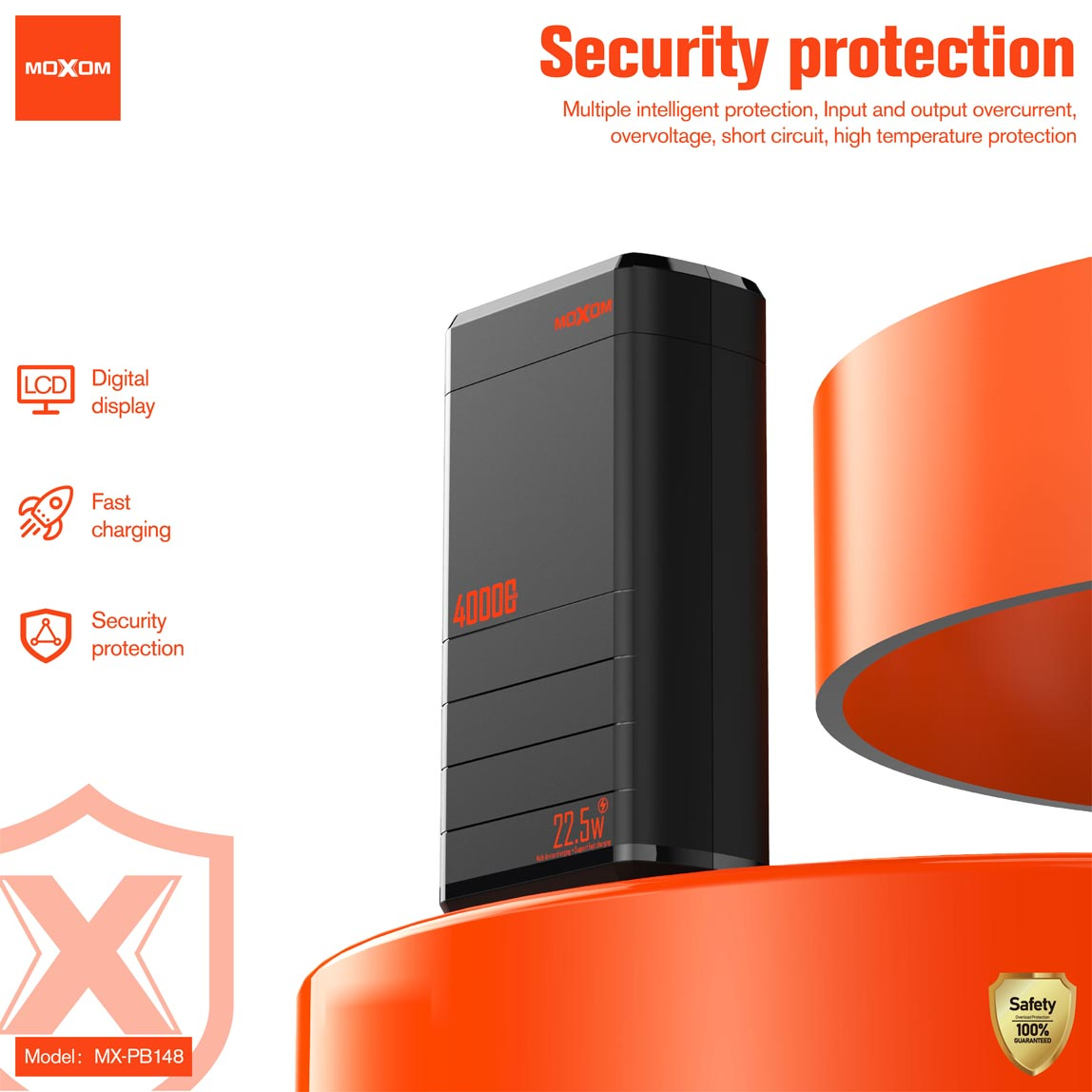 Powerbank 40000mAh 22,5W με Θύρα USB-A και 2 Θύρες USB-C - Moxom Powerbank 40000mAh 22,5W με Θύρα USB-A και 2 Θύρες USB-C - Moxom