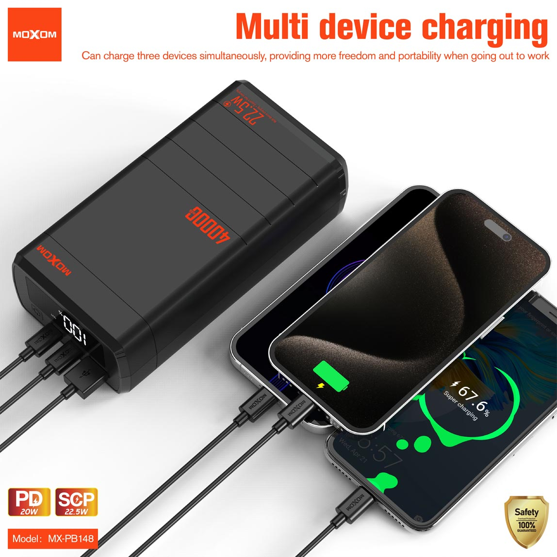 Powerbank 40000mAh 22,5W με Θύρα USB-A και 2 Θύρες USB-C - Moxom Powerbank 40000mAh 22,5W με Θύρα USB-A και 2 Θύρες USB-C - Moxom