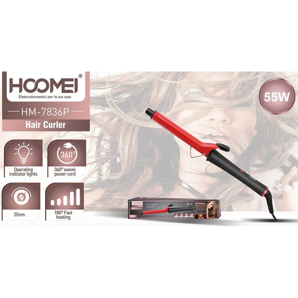 Ψαλίδι Μαλλιών για Μπούκλες 55W με Περιστρεφόμενο Καλώδιο 360° και Κεραμική Κεφαλή 25mm Hoomei - Κόκκινο Ψαλίδι Μαλλιών για Μπούκλες 55W με Περιστρεφόμενο Καλώδιο 360° και Κεραμική Κεφαλή 25mm Hoomei - Κόκκινο
