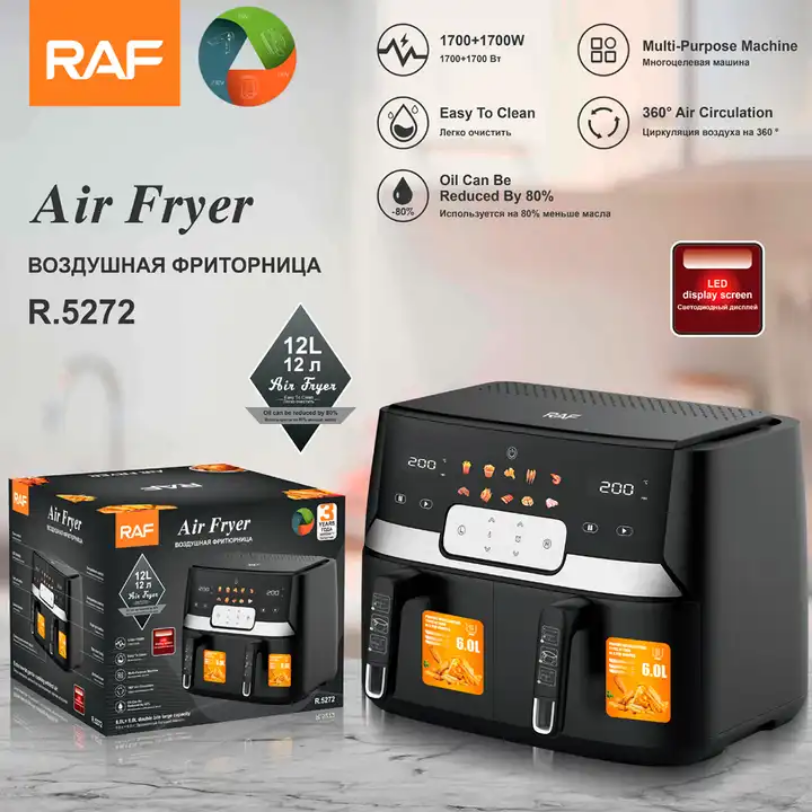 Ψηφιακή Φριτέζα Αέρος RAF 2800W με 2 Αποσπώμενα Καλάθια Ψηφιακή Φριτέζα Αέρος RAF 2800W με 2 Αποσπώμενα Καλάθια