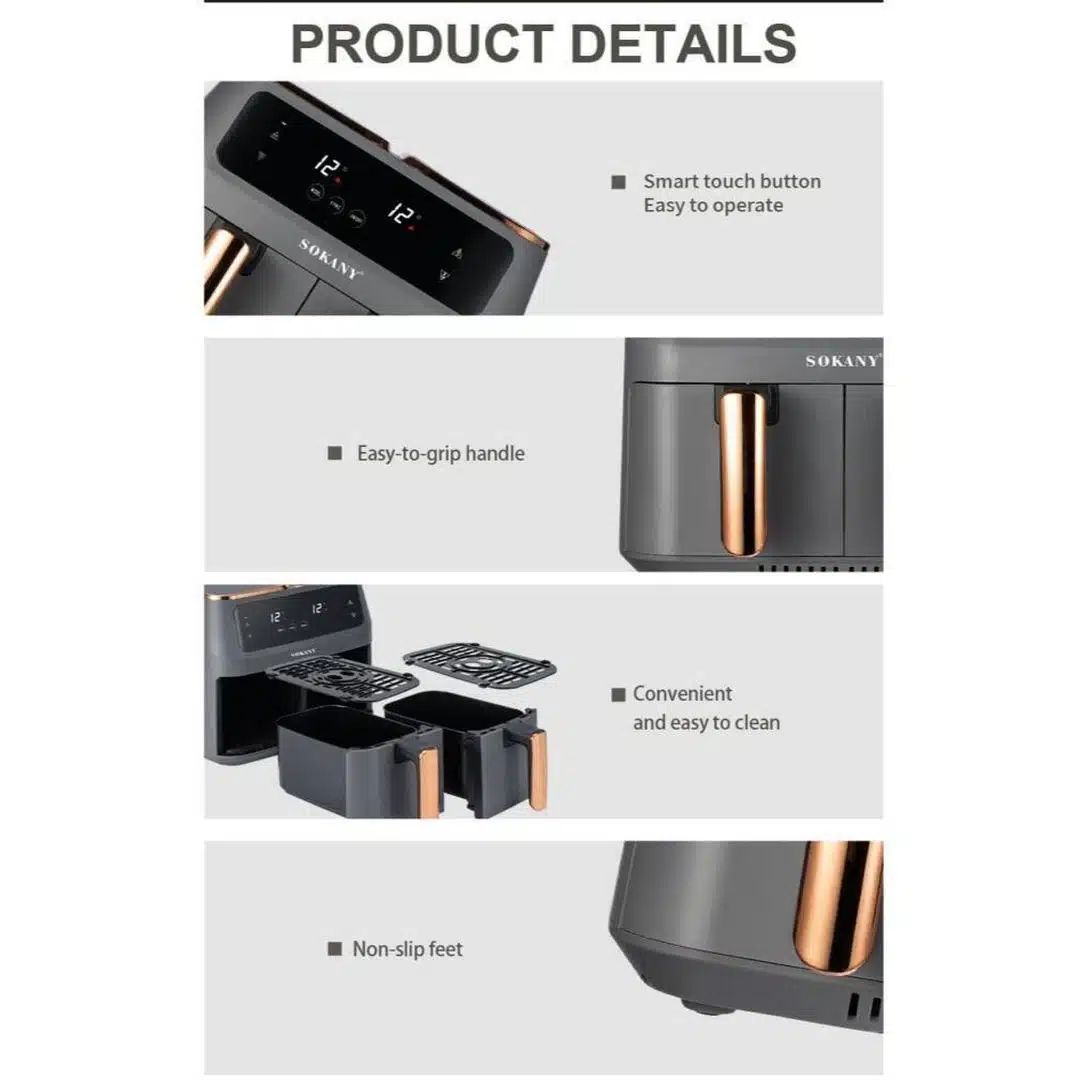 Ψηφιακή Φριτέζα Αέρος Sokany Air Fryer 8lt RAF 1500W με 2 Αποσπώμενα Καλάθια Ψηφιακή Φριτέζα Αέρος Sokany Air Fryer 8lt RAF 1500W με 2 Αποσπώμενα Καλάθια