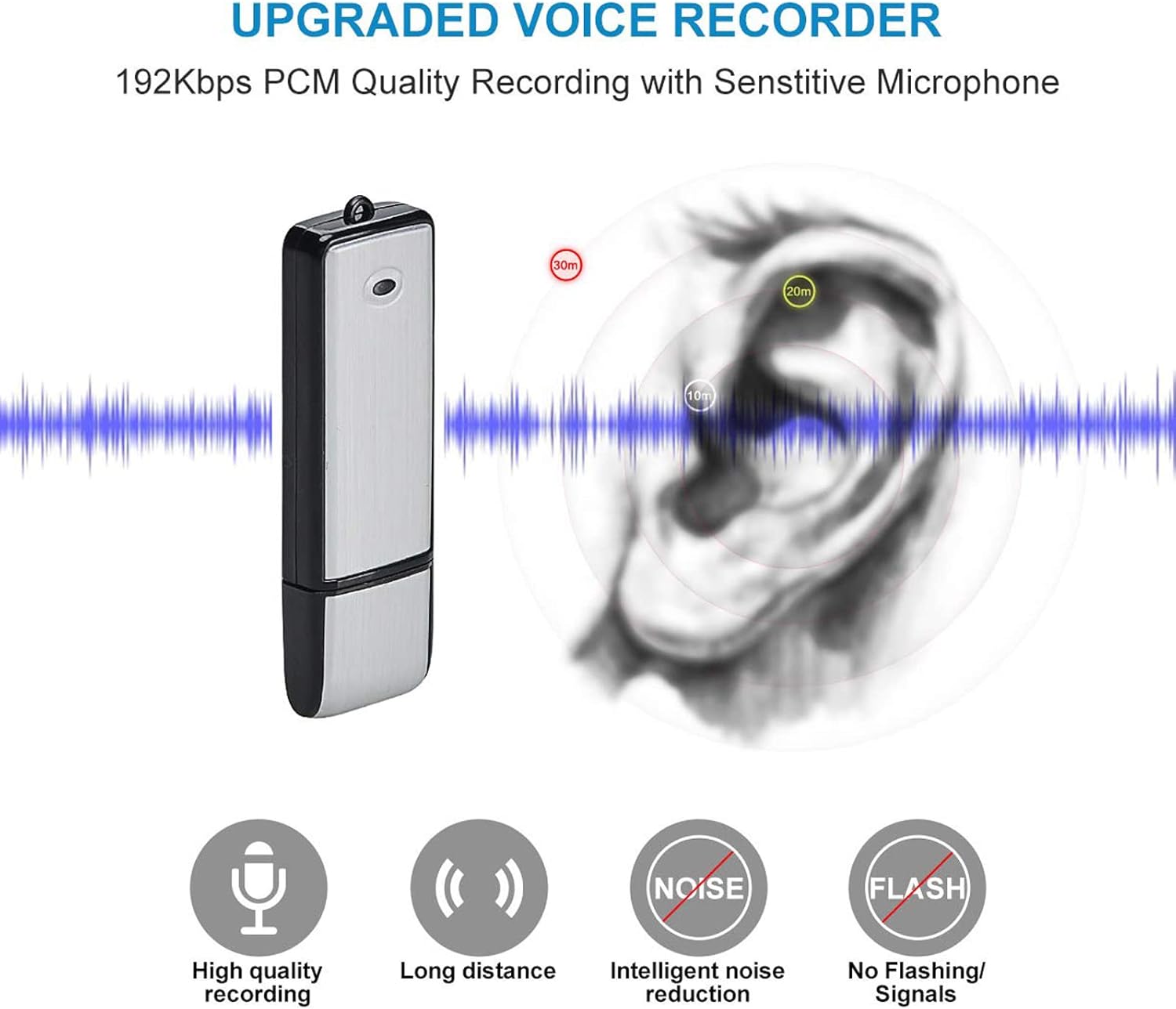 Ψηφιακή Συσκευή Υπαγόρευσης με Ενεργοποίηση Φωνής - USB Flash Voice Recorder 16GB Ψηφιακή Συσκευή Υπαγόρευσης με Ενεργοποίηση Φωνής - USB Flash Voice Recorder 16GB