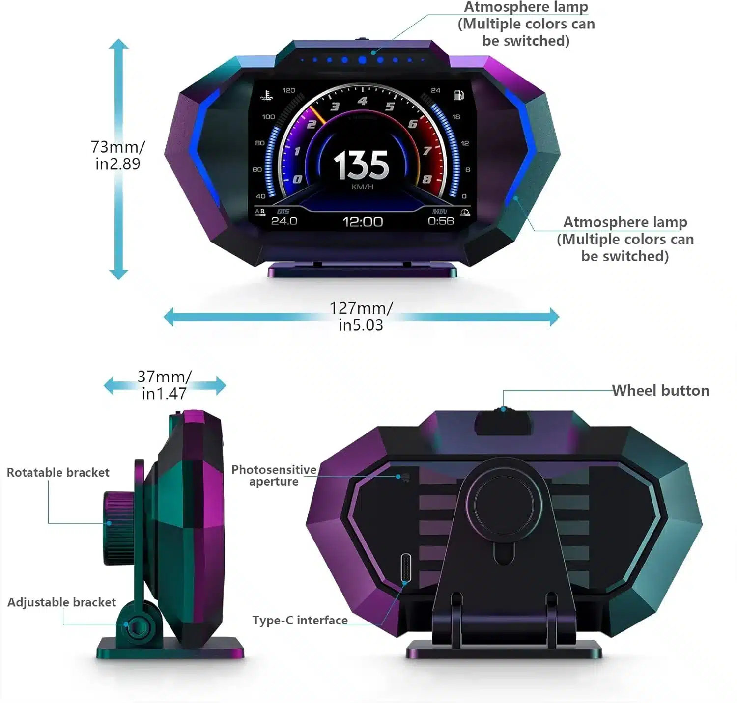 Ψηφιακή TFT Οθόνη Πολλαπλών Ενδείξεων Αυτοκινήτου HUD Ψηφιακή TFT Οθόνη Πολλαπλών Ενδείξεων Αυτοκινήτου HUD