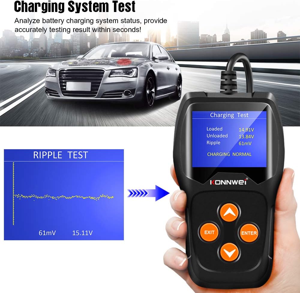 Ψηφιακό Battery Tester – Επαγγελματικός Αναλυτής 12V Μπαταριών Οχημάτων με Κροκοδειλάκια - KONNWEI Ψηφιακό Battery Tester – Επαγγελματικός Αναλυτής 12V Μπαταριών Οχημάτων με Κροκοδειλάκια - KONNWEI