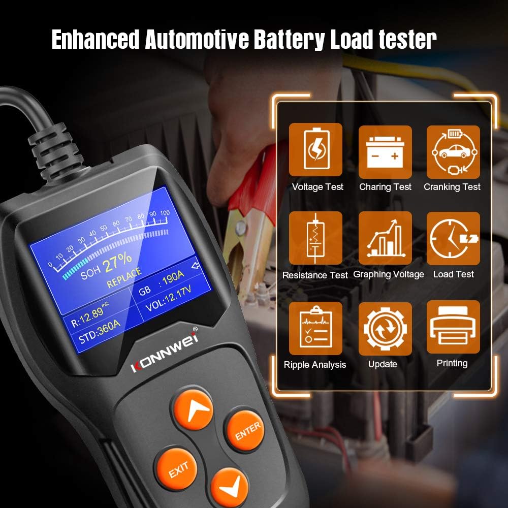 Ψηφιακό Battery Tester – Επαγγελματικός Αναλυτής 12V Μπαταριών Οχημάτων με Κροκοδειλάκια - KONNWEI Ψηφιακό Battery Tester – Επαγγελματικός Αναλυτής 12V Μπαταριών Οχημάτων με Κροκοδειλάκια - KONNWEI