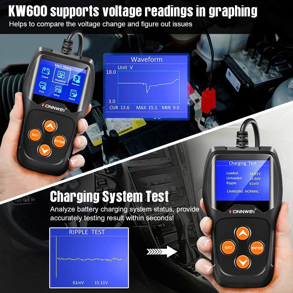 Ψηφιακό Battery Tester – Επαγγελματικός Αναλυτής 12V Μπαταριών Οχημάτων με Κροκοδειλάκια - KONNWEI Ψηφιακό Battery Tester – Επαγγελματικός Αναλυτής 12V Μπαταριών Οχημάτων με Κροκοδειλάκια - KONNWEI