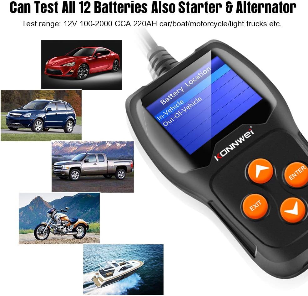 Ψηφιακό Battery Tester – Επαγγελματικός Αναλυτής 12V Μπαταριών Οχημάτων με Κροκοδειλάκια - KONNWEI Ψηφιακό Battery Tester – Επαγγελματικός Αναλυτής 12V Μπαταριών Οχημάτων με Κροκοδειλάκια - KONNWEI