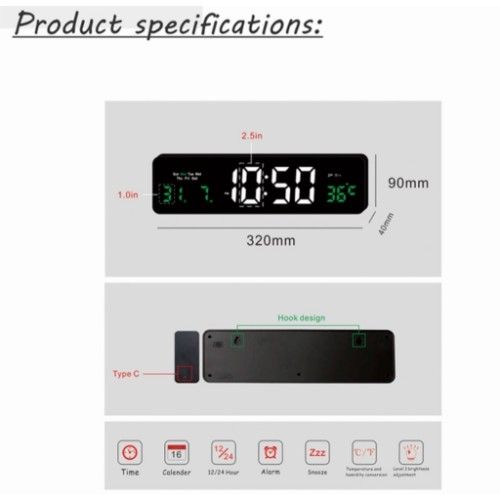 Ψηφιακό Ξυπνητήρι , Εσωτερικού Χώρου Τοίχου - Επιτραπέζιου με Ρολόι,Θερμόμετρο και Ημερολόγιο 32x9x4cm Ψηφιακό Ξυπνητήρι , Εσωτερικού Χώρου Τοίχου - Επιτραπέζιου με Ρολόι,Θερμόμετρο και Ημερολόγιο 32x9x4cm