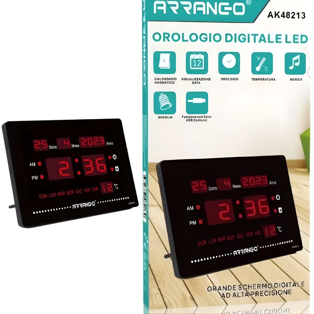 Ψηφιακό LED Ρολόι Τοίχου με Ενδείξεις Ημερομηνίας & Θερμοκρασίας 15.5 x 23.5cm Arrango Ψηφιακό LED Ρολόι Τοίχου με Ενδείξεις Ημερομηνίας & Θερμοκρασίας 15.5 x 23.5cm Arrango