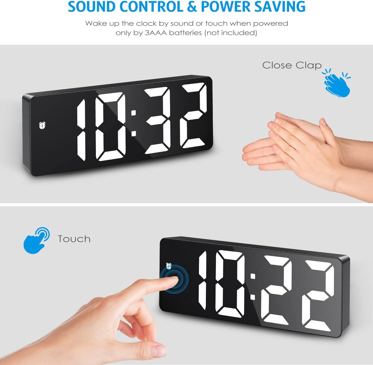 Ψηφιακό Ρολόι Ξυπνητήρι LED με Θερμόμετρο, Ρυθμιζόμενη Φωτεινότητα & Gesture Control Ψηφιακό Ρολόι Ξυπνητήρι LED με Θερμόμετρο, Ρυθμιζόμενη Φωτεινότητα & Gesture Control