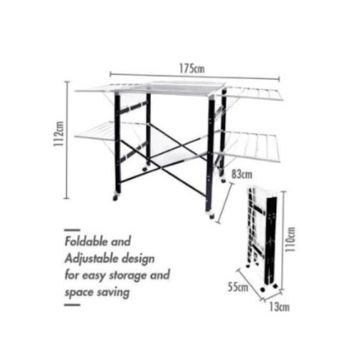 Πτυσσόμενη Απλώστρα Ρούχων Δαπέδου Δύο Επιπέδων 175x83x112 με Ροδάκια Μεταφοράς Πτυσσόμενη Απλώστρα Ρούχων Δαπέδου Δύο Επιπέδων 175x83x112 με Ροδάκια Μεταφοράς