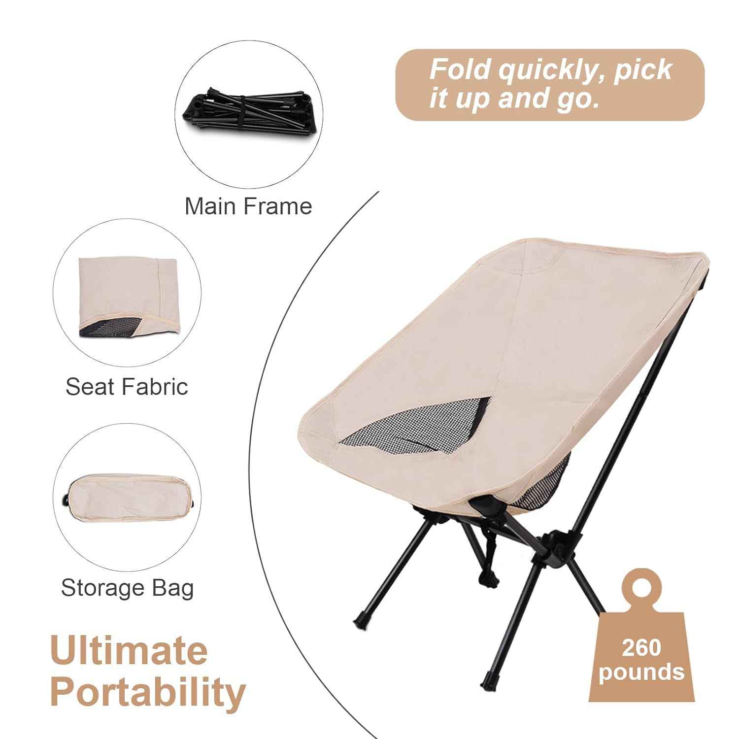 Πτυσσόμενη Καρέκλα Παραλίας Camping Υφασμάτινη 60x52x65cm Λευκό/Μπεζ Πτυσσόμενη Καρέκλα Παραλίας Camping Υφασμάτινη 60x52x65cm Λευκό/Μπεζ