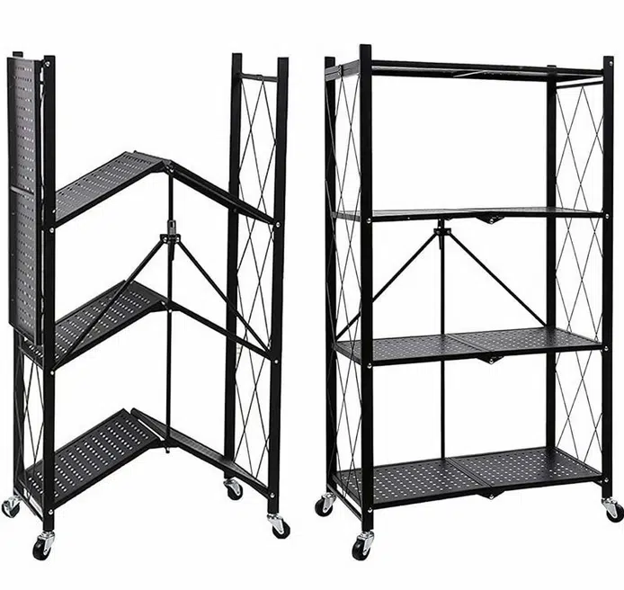 Πτυσσόμενη Μεταλλική Ραφιέρα Οργάνωσης 4 Επιπέδων με Ρόδες 126 x 71 x 38 cm - Μαύρο Χρώμα Πτυσσόμενη Μεταλλική Ραφιέρα Οργάνωσης 4 Επιπέδων με Ρόδες 126 x 71 x 38 cm - Μαύρο Χρώμα