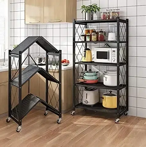 Πτυσσόμενη Μεταλλική Ραφιέρα Οργάνωσης 4 Επιπέδων με Ρόδες 126 x 71 x 38 cm - Μαύρο Χρώμα Πτυσσόμενη Μεταλλική Ραφιέρα Οργάνωσης 4 Επιπέδων με Ρόδες 126 x 71 x 38 cm - Μαύρο Χρώμα