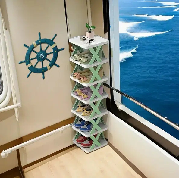 Πτυσσόμενη Παπουτσοθήκη με 6 Ράφια Λευκό-Πράσινο Πτυσσόμενη Παπουτσοθήκη με 6 Ράφια Λευκό-Πράσινο