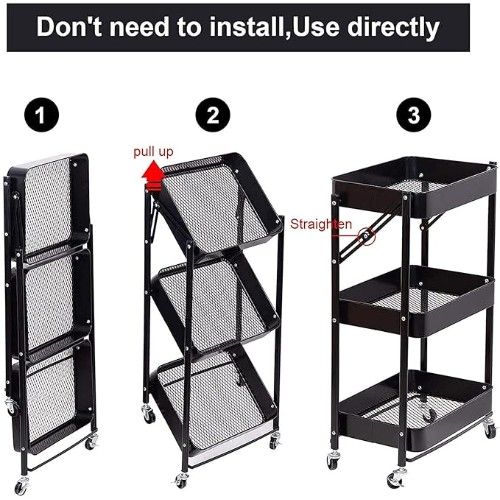 Πτυσσόμενη Τροχήλατη Ραφιέρα - Καρότσι Τριών Επιπέδων με 3 Ράφια και Ροδάκια Τρόλεϊ Οργάνωσης Διακόσμησης 45x30x77 cm Μαύρο Πτυσσόμενη Τροχήλατη Ραφιέρα - Καρότσι Τριών Επιπέδων με 3 Ράφια και Ροδάκια Τρόλεϊ Οργάνωσης Διακόσμησης 45x30x77 cm Μαύρο