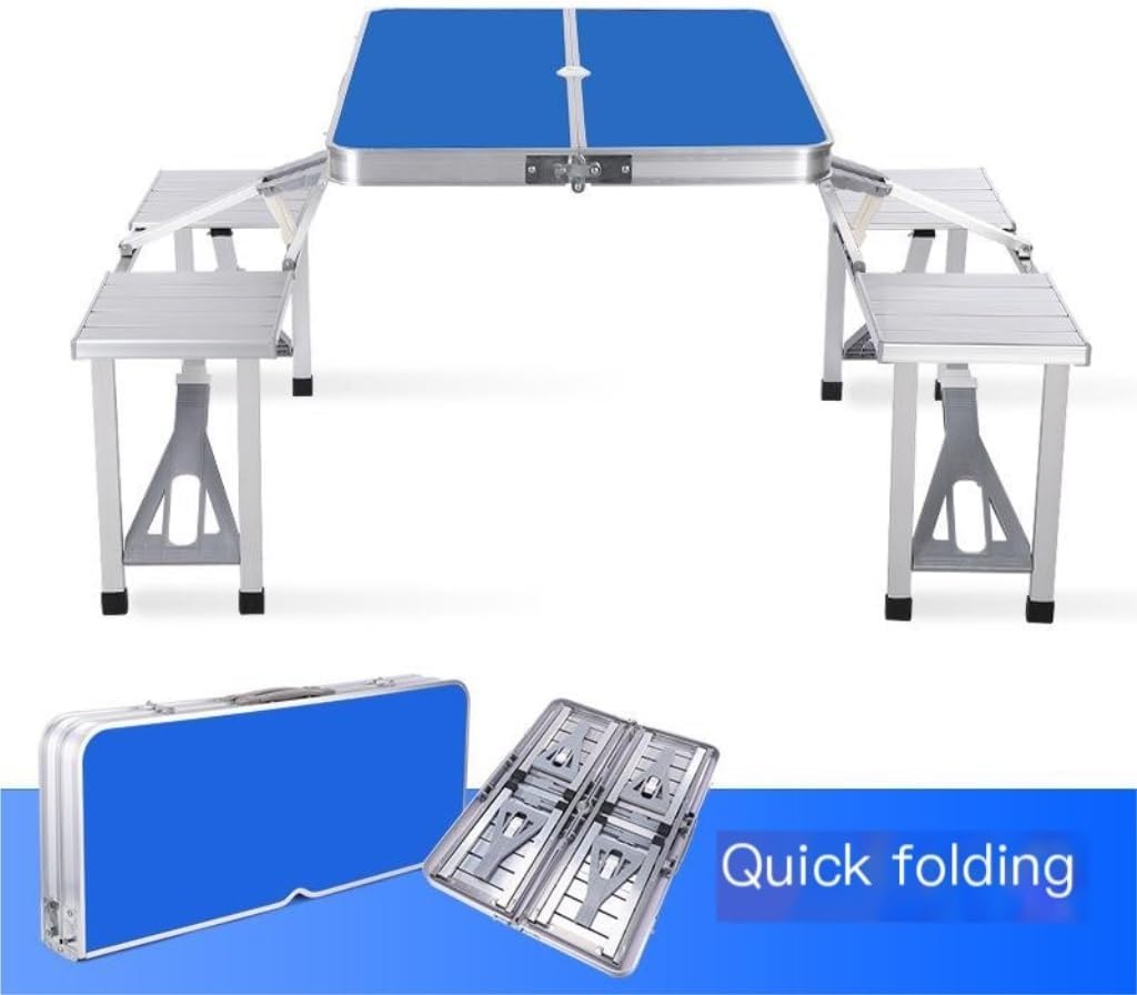 Πτυσσόμενο Τραπέζι Αλουμινίου με Ενσωματωμένα Καθίσματα - 136x85x85cm Πτυσσόμενο Τραπέζι Αλουμινίου με Ενσωματωμένα Καθίσματα - 136x85x85cm
