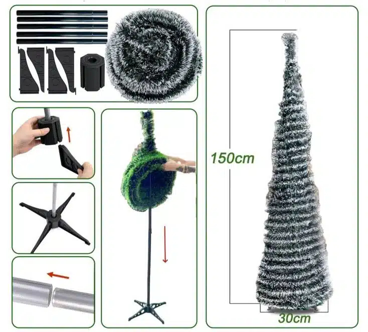 Πτυσσόμενο Xιονισμένο Χριστουγεννιάτικο Δέντρο 1.5m που Στήνεται σε 1 Λεπτό kai Διπλώνει – Κωνικό – Γρήγορη Συναρμολόγηση Πτυσσόμενο Xιονισμένο Χριστουγεννιάτικο Δέντρο 1.5m που Στήνεται σε 1 Λεπτό kai Διπλώνει – Κωνικό – Γρήγορη Συναρμολόγηση