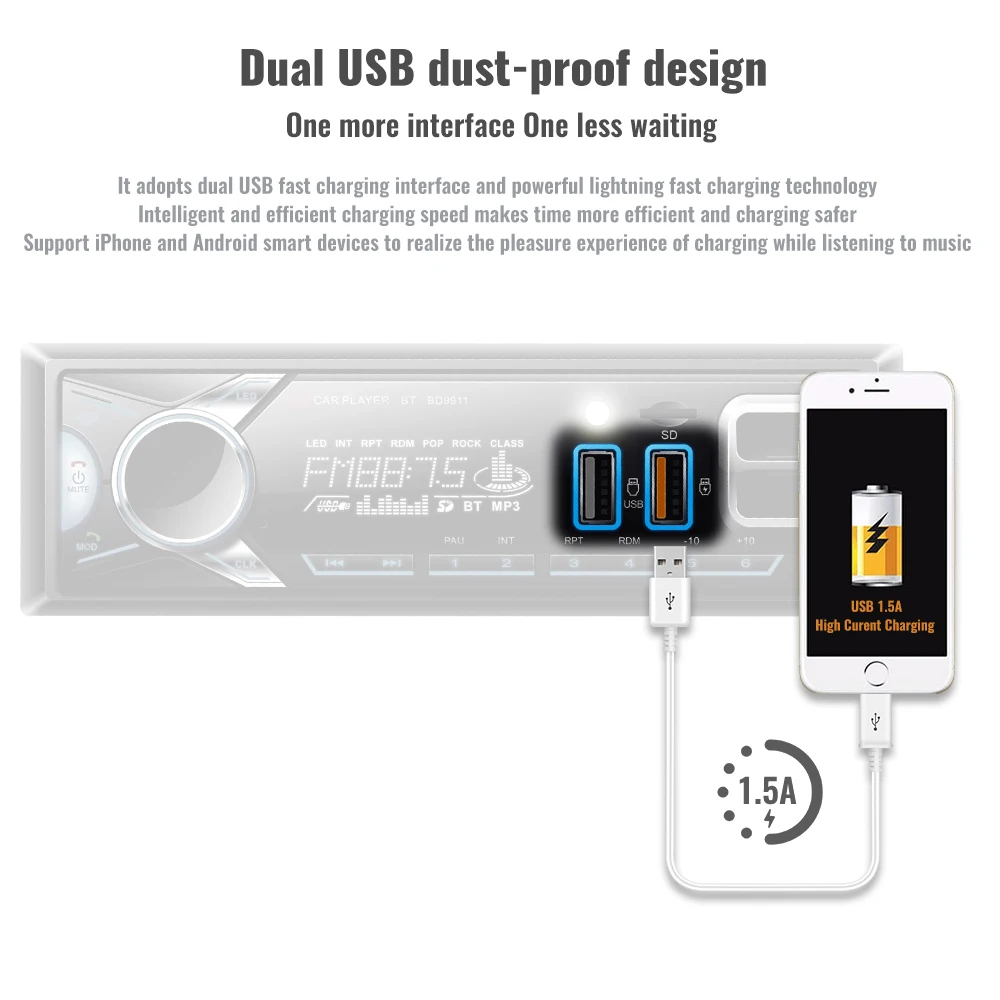 Ηχοσύστημα Αυτοκινήτου Universal MP3 Player, Ραδιόφωνο Bluetooth/USB 1 Din Φως Led TF/SD Ηχοσύστημα Αυτοκινήτου Universal MP3 Player, Ραδιόφωνο Bluetooth/USB 1 Din Φως Led TF/SD