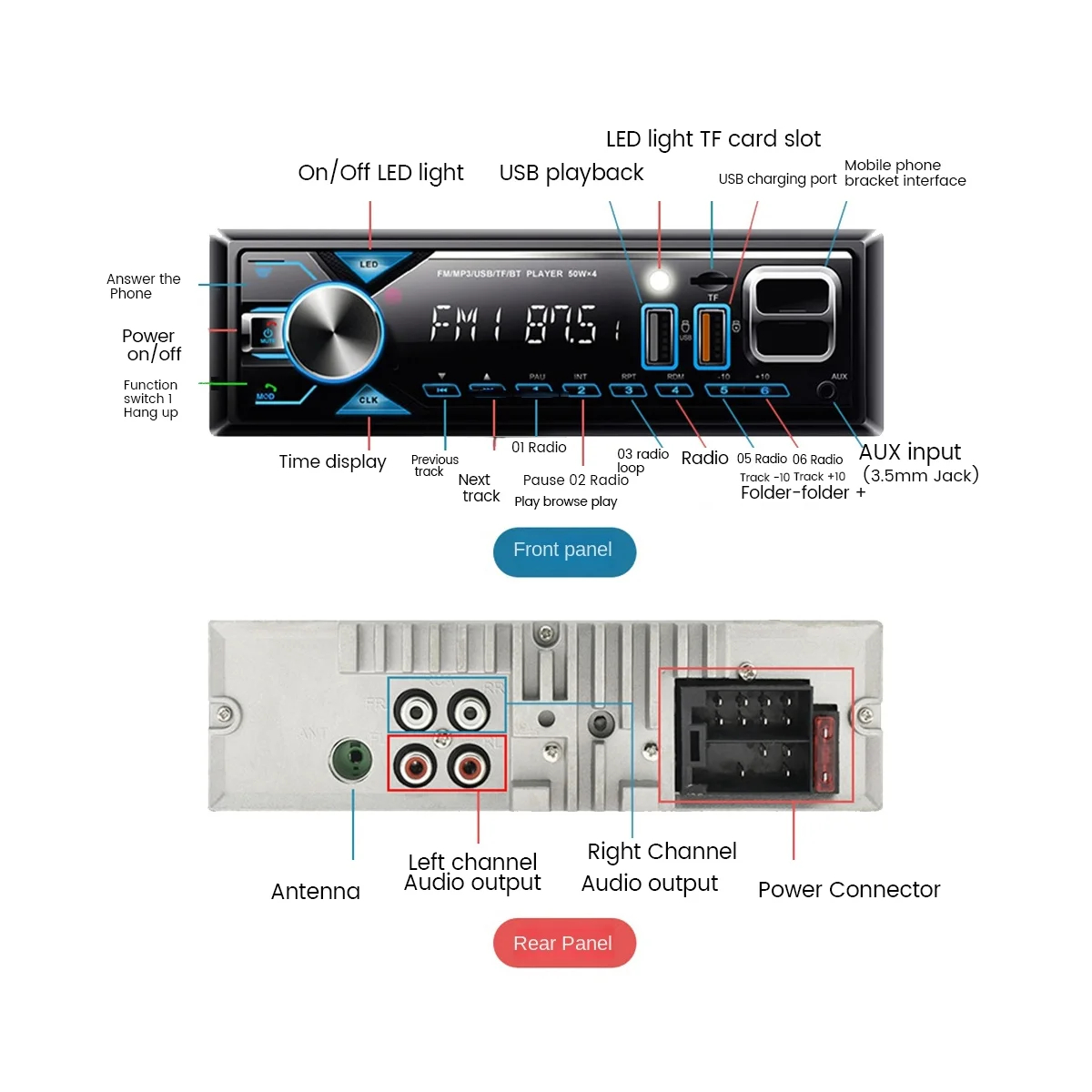 Ηχοσύστημα Αυτοκινήτου Universal MP3 Player, Ραδιόφωνο Bluetooth/USB 1 Din Φως Led TF/SD Ηχοσύστημα Αυτοκινήτου Universal MP3 Player, Ραδιόφωνο Bluetooth/USB 1 Din Φως Led TF/SD